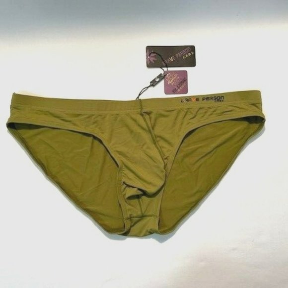 Brave Person  Men's Swim Bikini Brief - Olive Green (BP9791-OL) Contoured Pouch - Picture 2 of 13